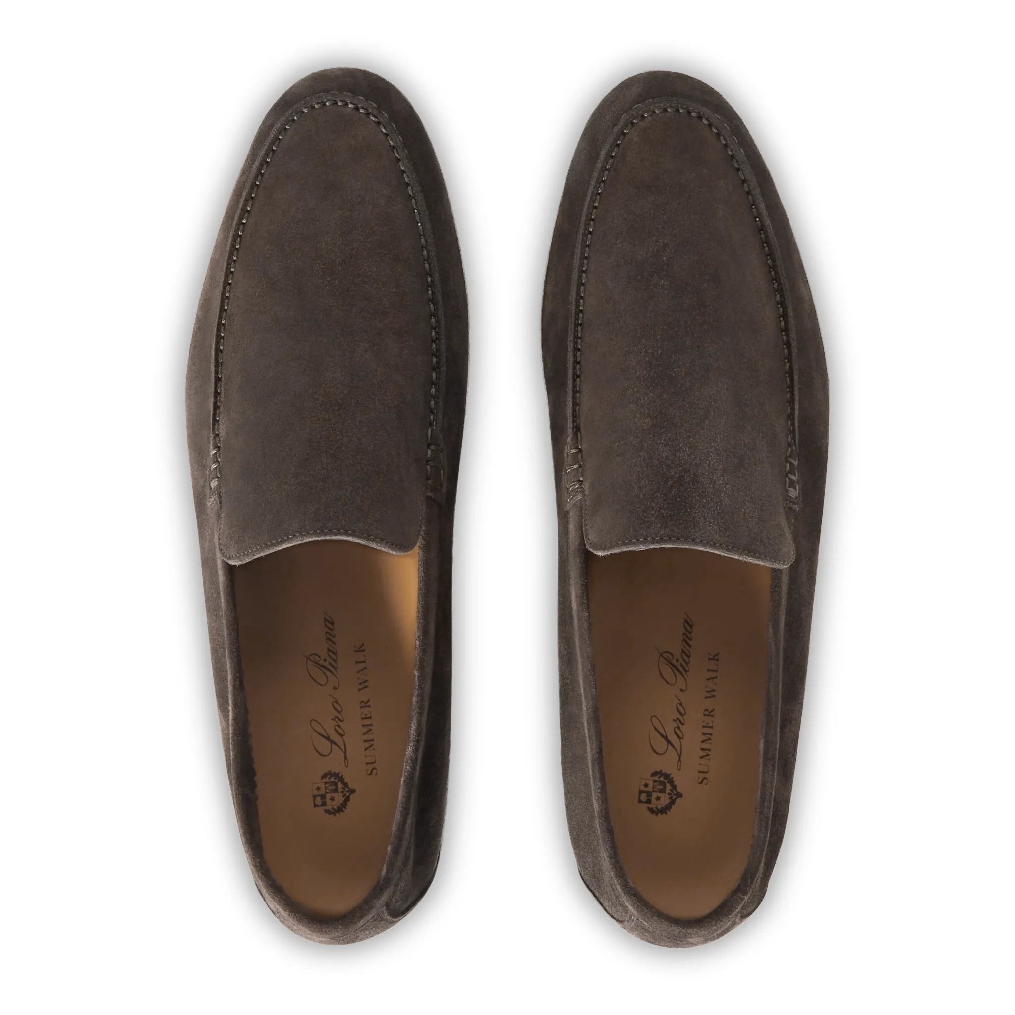 Top View of Loro Piana Summer Walk Suede Warm Grey Loafers